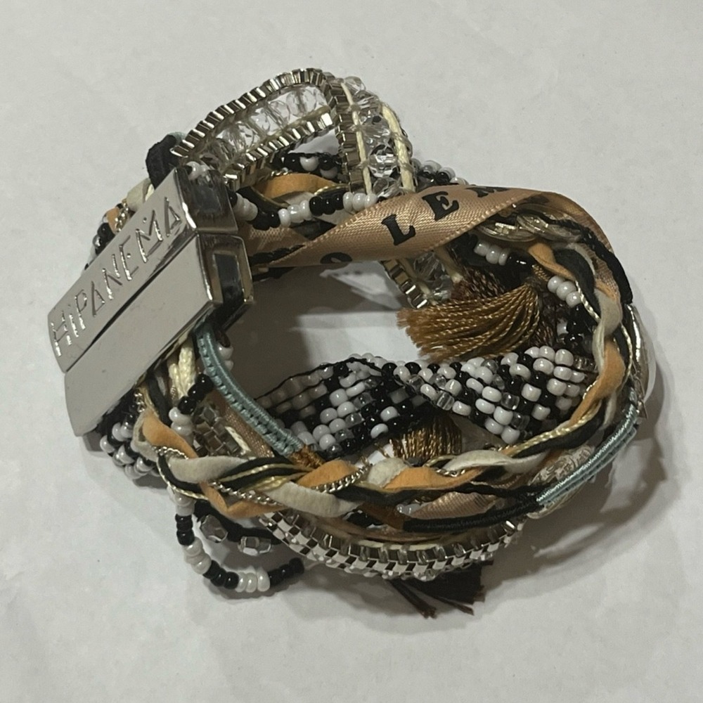 Hipanema Multi Strand Magnetic Clasp Bracelet Silver Tone Boho Beaded Tassels